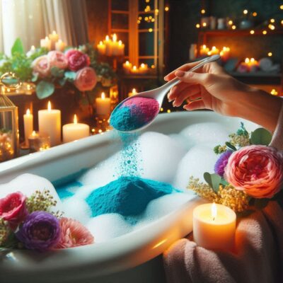 Transform Your Bath with Luxurious Bath Bombs & Bath Fizzers | Relax & Recharge 4 hand putting bath powder in bath