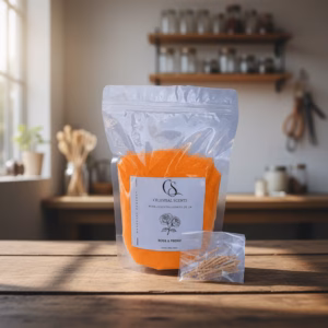 500g Sand Wax granules in a plastic pouch with candle wick for DIY sand wax candle making
